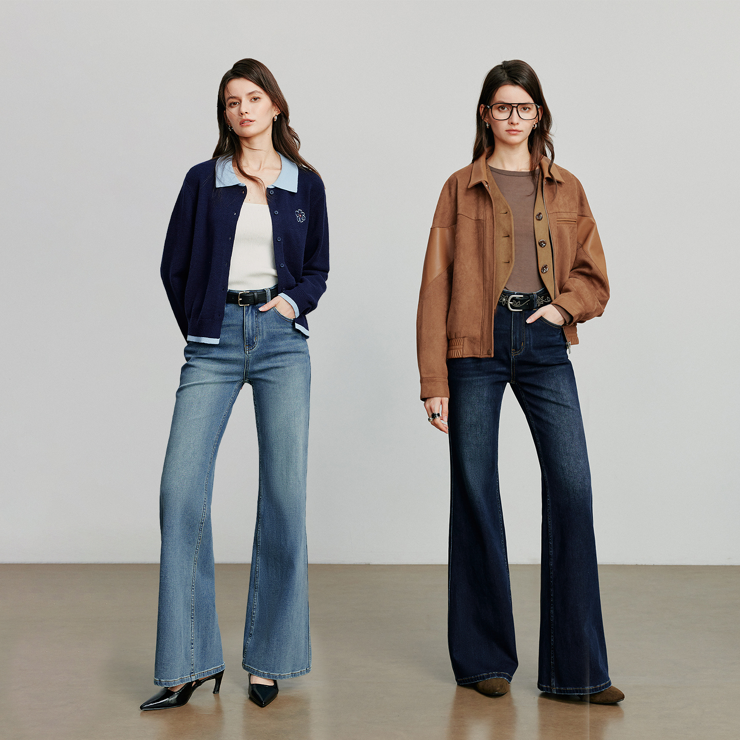 TOYOUTH Dames Denim jeans 2025, Herfst Nieuwe Lycra Stretch Mid Taille Katoen Flares Broek