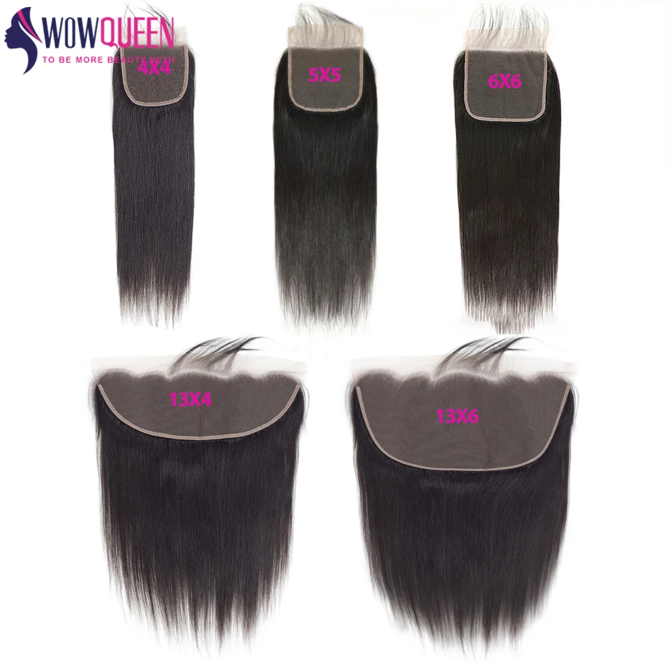 Cabelo humano remy reto com fechamento frontal completo do laço, 100% cabelo humano, orelha a orelha, transparente, 4x4, 5x5, 6x6, 13x4, 13x6