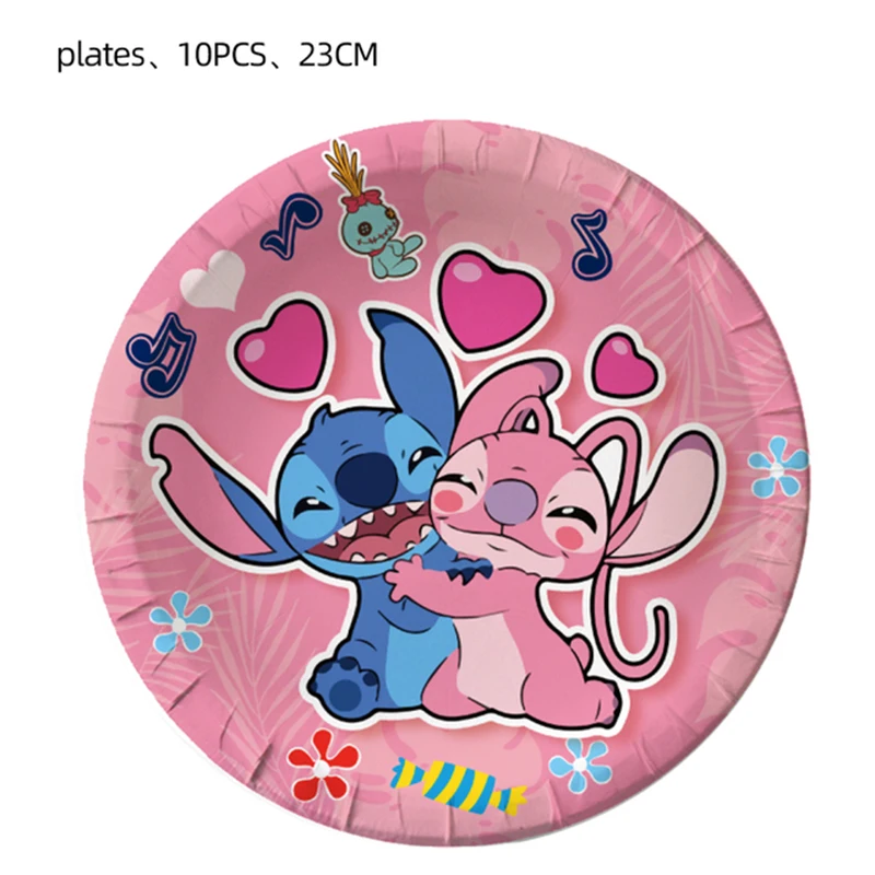 Disney Màu Hồng Nữ Thời Trang Chủ Đề Đồ Trang Trí Sinh Nhật Dùng Một Lần Bộ Đồ Ăn Giấy Khăn Ăn Cốc Trẻ Em Dự Tiệc Cung Cấp Lilo & Stitch