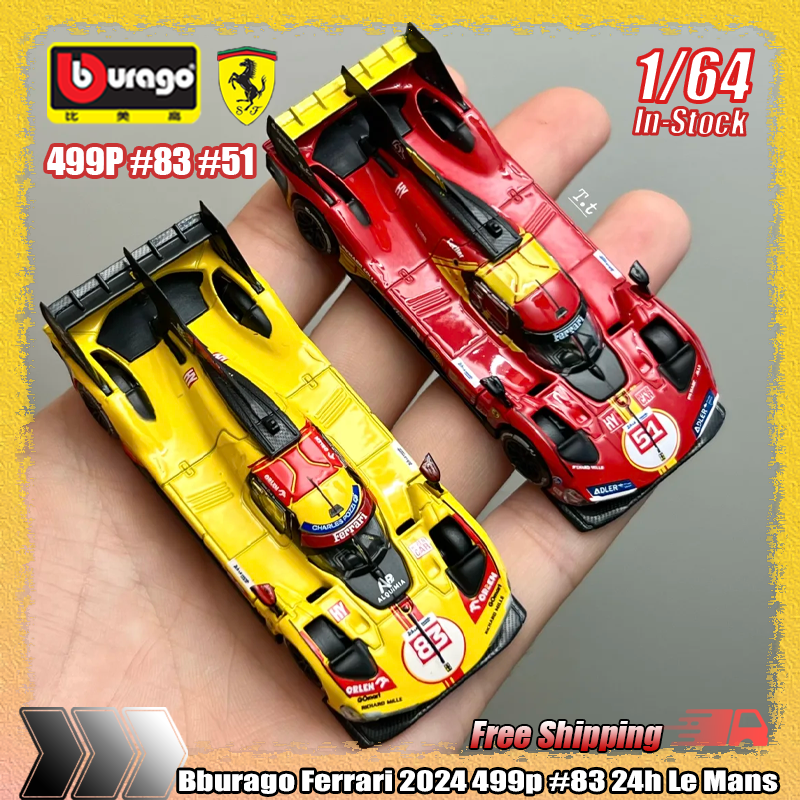 Новый в наличии Bburago 1:64 Ferrari 2024 499p # 83 # 51 24 часа Le Mans из сплава, роскошный автомобиль, литая под давлением модель автомобиля, индивидуальные игрушки, подарки