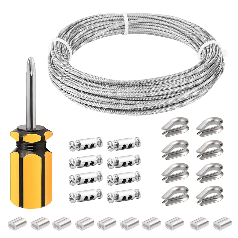 Kit de cuerda de alambre de 20 metros de diámetro, Cable de acero inoxidable 304 recubierto de nailon de 2mm transparente para plantas trepadoras