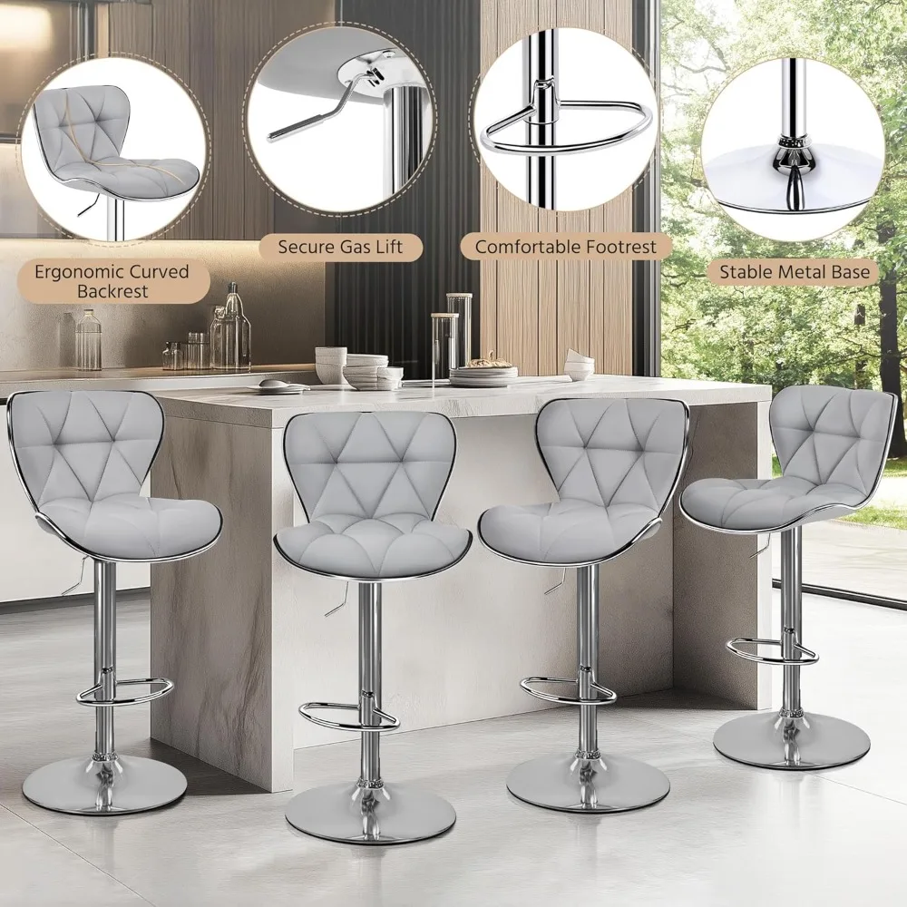 Bar Stools Set of 2, PU Leather Swivel Adjustable Barstools with Shell Back, Bar Chairs with Foma Padded for Home, Kitchen