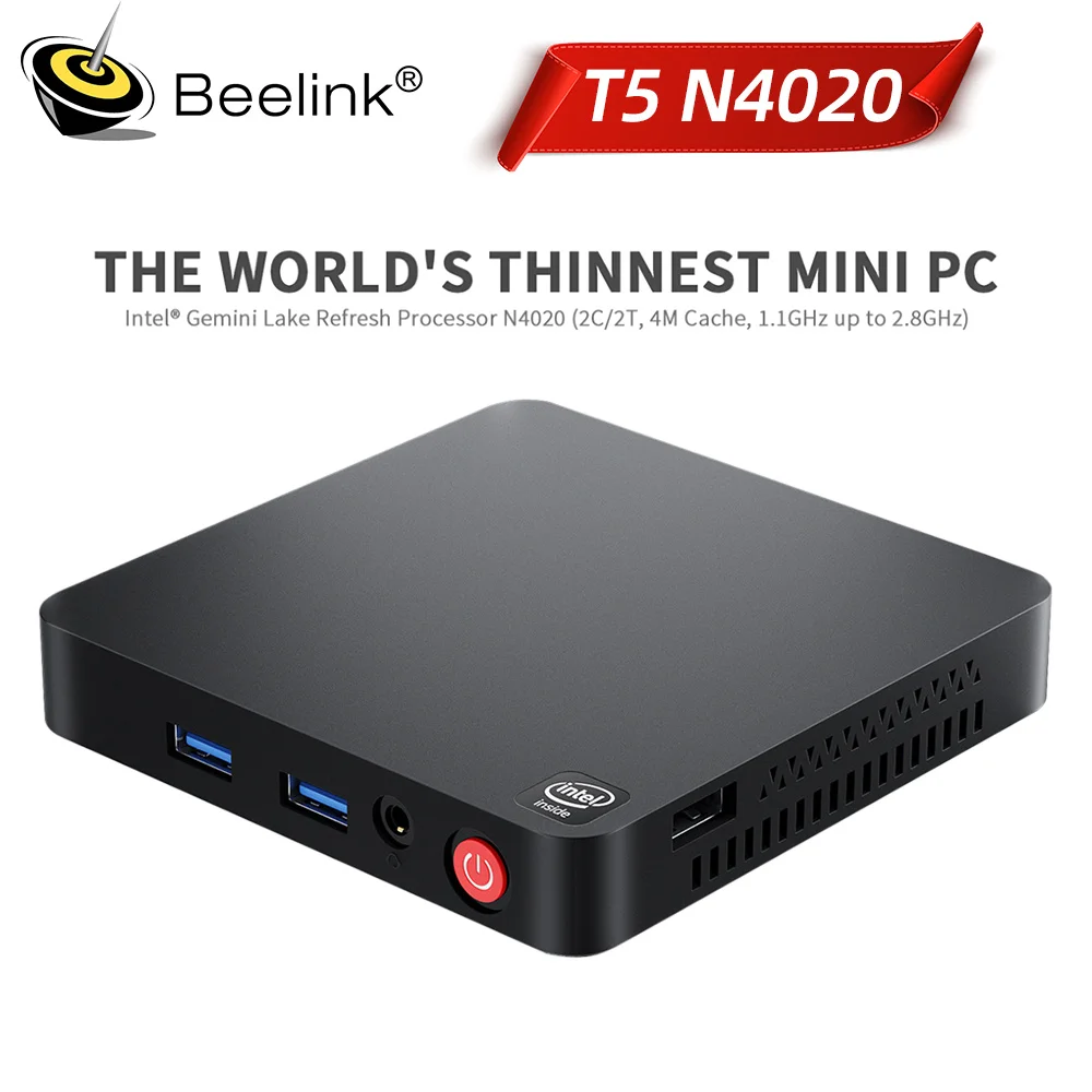 Beelink T5 Intel Celeron N4020 Mini PC 4 ГБ DDR4 64 ГБ eMMC Поддержка Dual HDMI Dual WiFi BT4.0 PK T4 Pro N3350 AK3V T8 Pro SOYO M2
