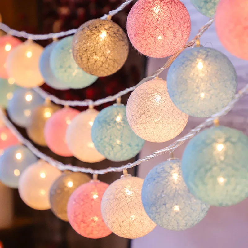 20 LED Cotton Ball Fairy String Lights Christmas Holiday Decoration for Home Bedroom Small Colored String Light Flashing Lights