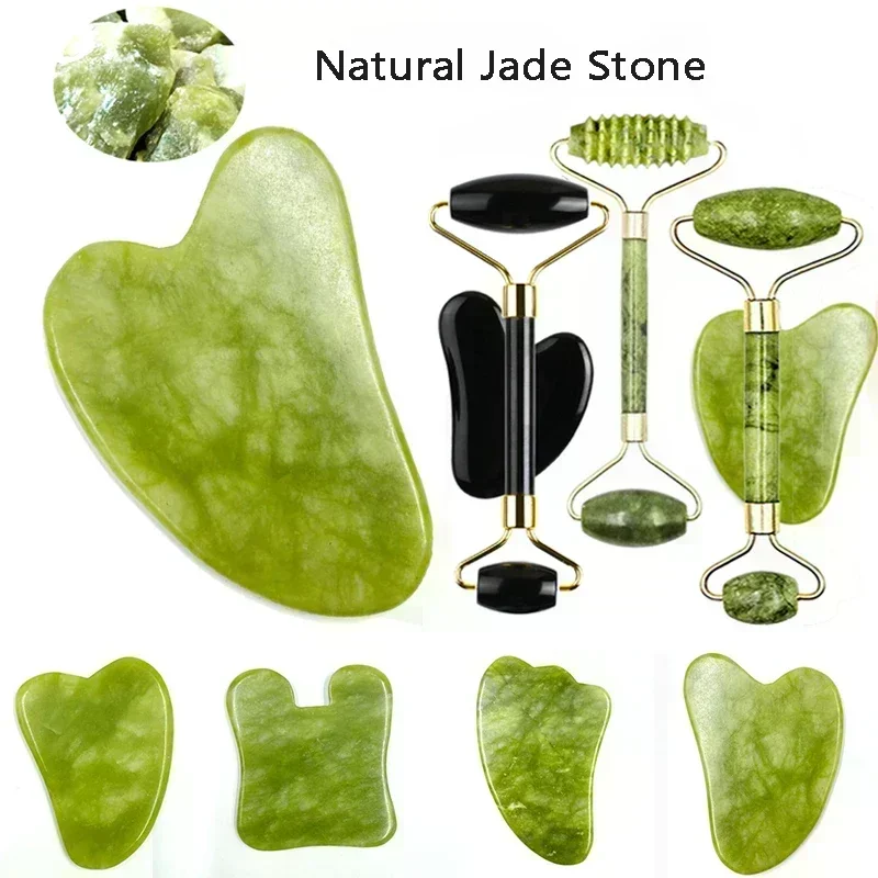 Masajeador Facial de Jade Natural, piedra Gua Sha, tablero Facial Guasha Masaje, acupuntura, cuidado de los ojos, herramienta de Masaje para SPA