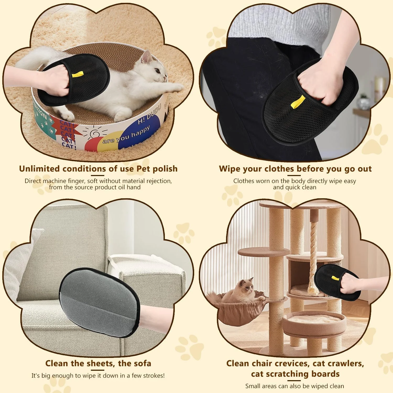 Luvas de limpeza dupla face para animais de estimação luva de preparação de animais de estimação, luvas de escova de deshedding suave, para luva de deshedding de gato de cachorro