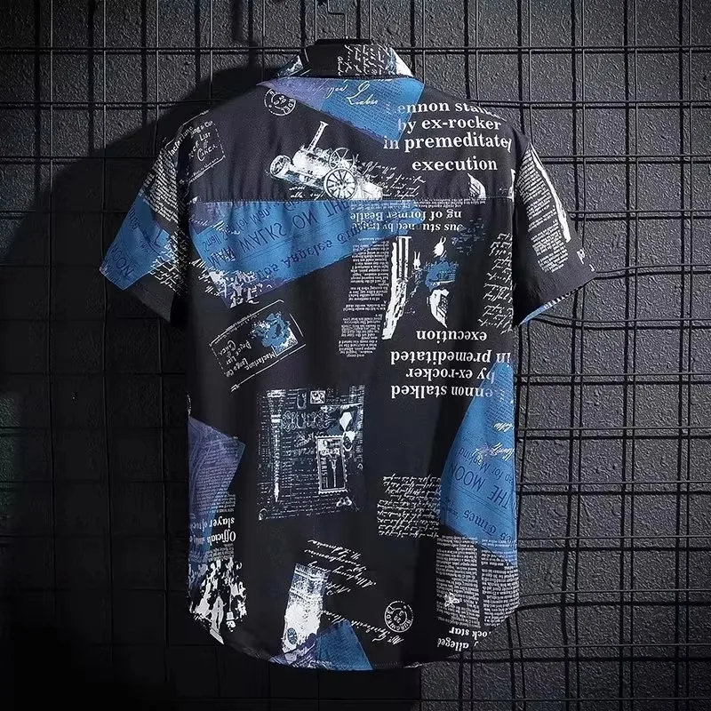Kurzarmhemd für Herren, dünner Graffiti-Druck, Hong Kong-Modekleidung, Strand, Blumenmuster, lockeres Halbarmhemd