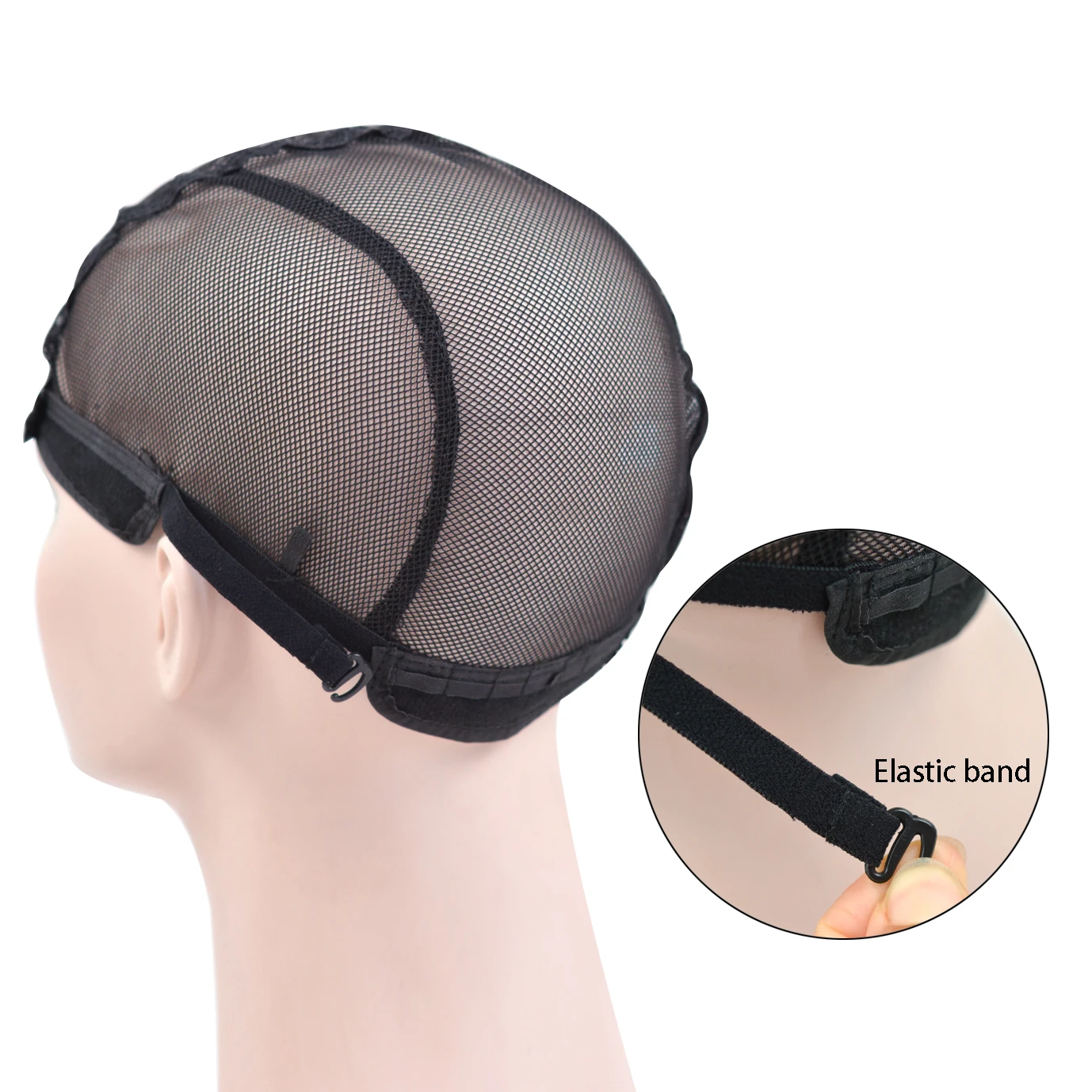 Gorros de peluca de encaje negro para hacer peluca, redes elásticas para peluca para mujer con correas ajustables para sujetar pelucas en el lugar, 1 ud.