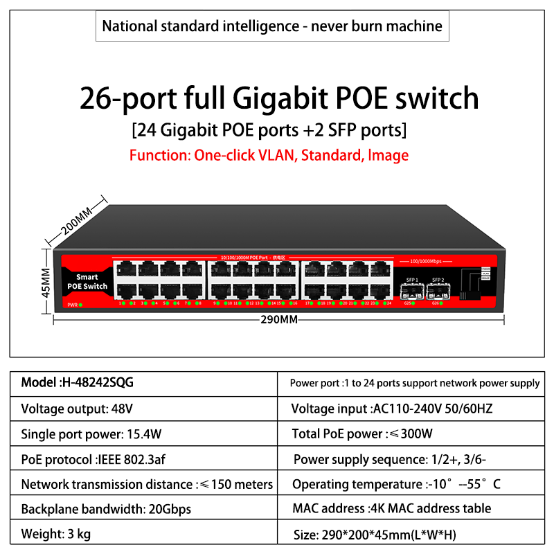 Switch POE série 4/6/8/16/24 portas, POE ativo para câmeras IP, switch AP sem fio, Gigabit IEEE 802.3 AF/AT
