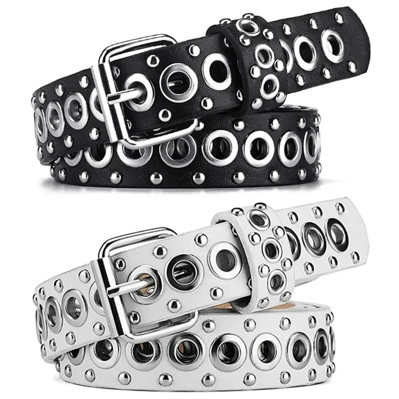 Cinto feminino elegante rebite cinto fino personalizado agulha fivela cinto tendência de rua punk hiphop estilo cinto