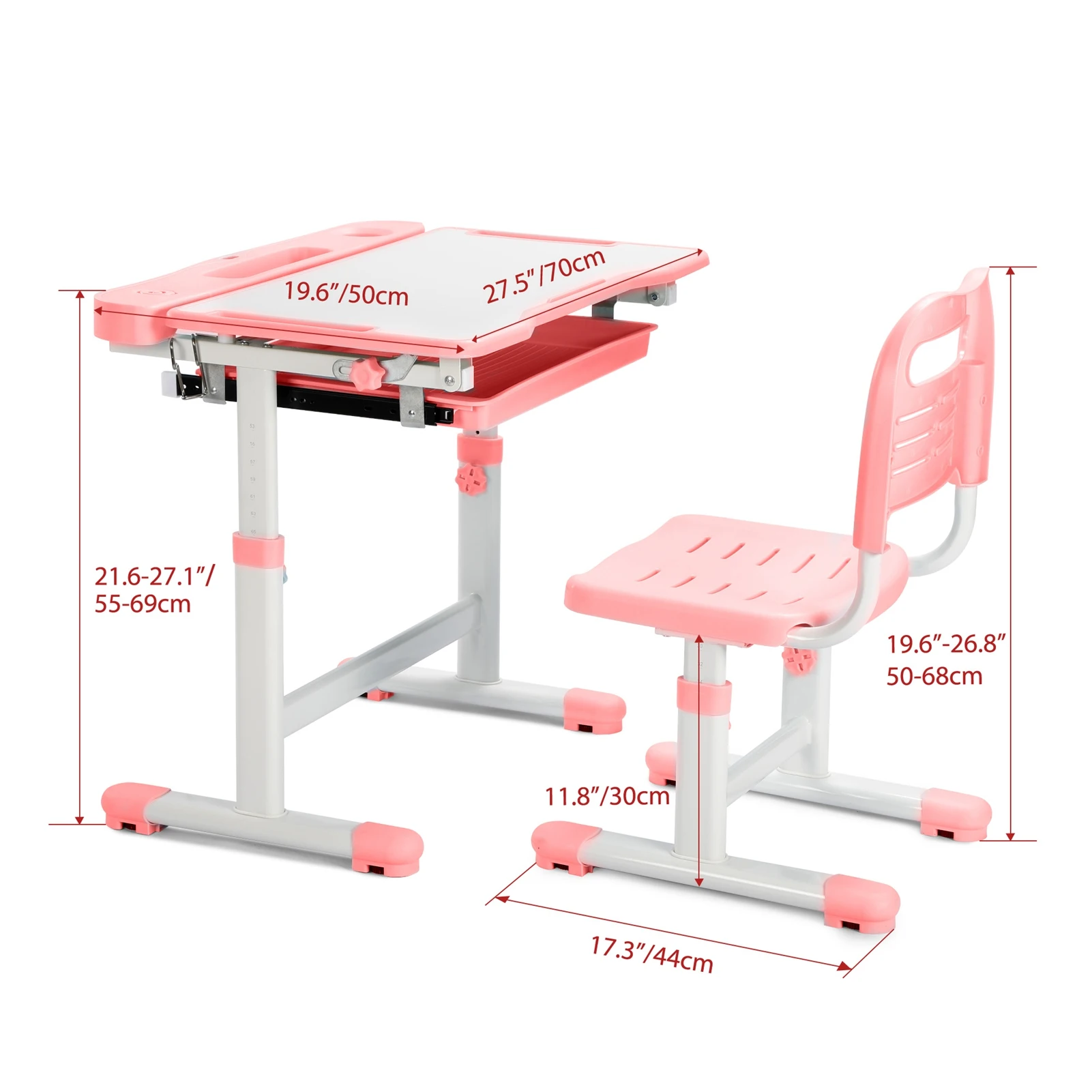 set scrivania e sedia da studio per bambini bule e rosa, scrivania da studio scolastico per bambini multifunzionale regolabile in altezza con desktop inclinabile
