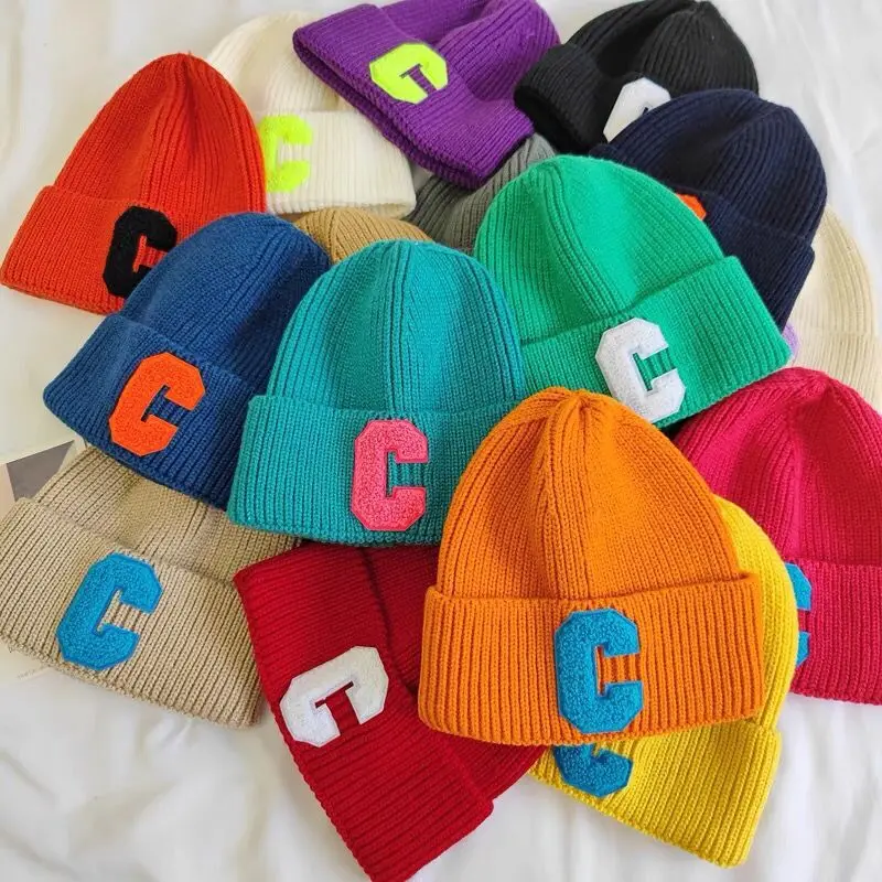 Gorro tejido de invierno Unisex con letra grande C, gorro sencillo, versión coreana, gorros, gorros informales suaves de Hip Hop