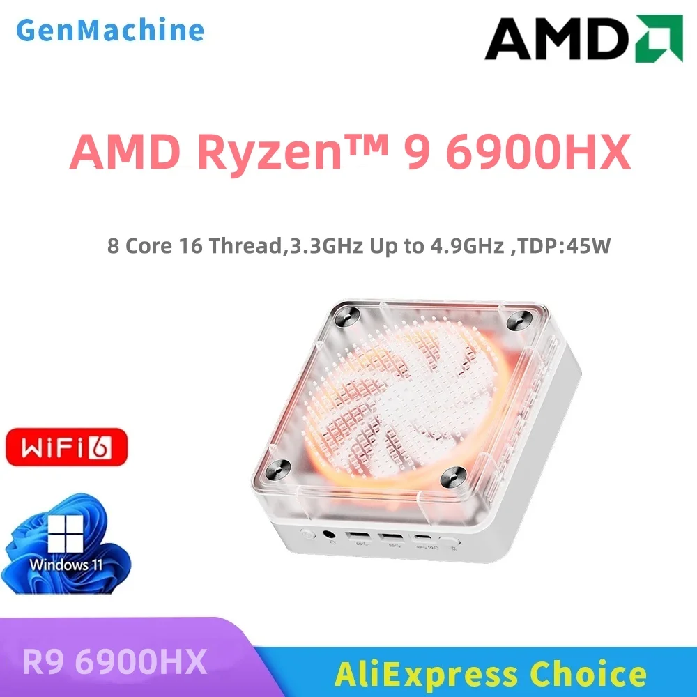 Генмашина И Рюзен ™   9 6900HX Windows 11 Ryzen MINI PC 8-ядерный 16-поточный 3,3 ГГц до 4,9 ГГц TDP 45 Вт WIFI6 игровой компьютер «сделай сам»