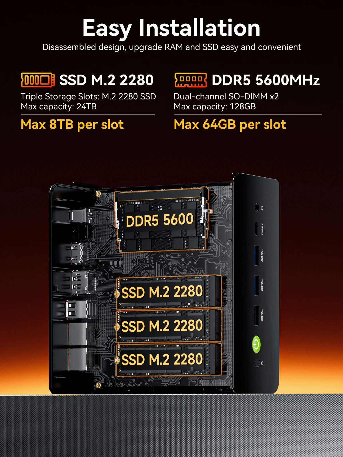 Mini PC GMKtec K12 AMD Ryzen ™   7 H 255 Dual DDR5 5600MT/s 3*SSD PCIe4.0 WiFi 6 BT 5.2 Dual 2.5G LAN OCulink Computer desktop