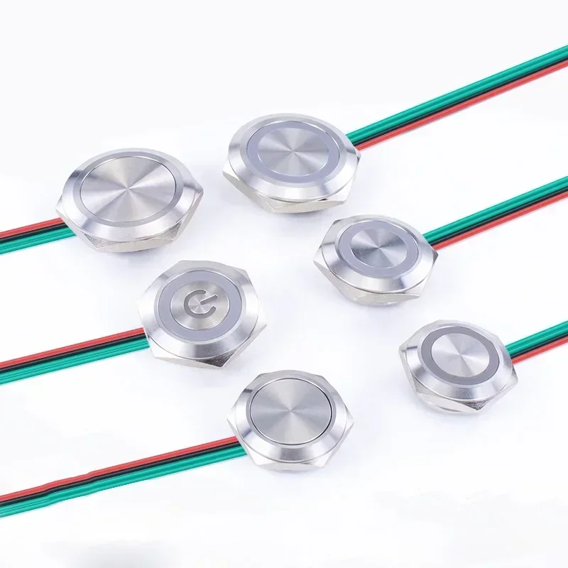 16/19/22/25/30 mm Push Button Switch With Wire Custom Pattern DIY Waterproof Led Momentary Self Reset 5v 12v Symbol Icon Signal