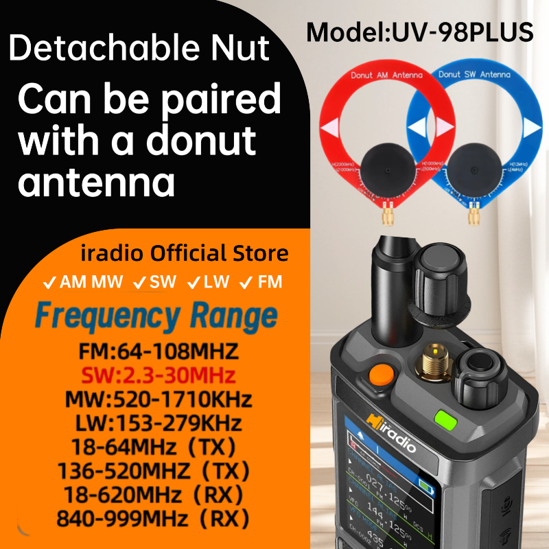 Iradio UV-98 PLUS Air Band Walkie Talkie Cross Band Repeater 2.4"large scree USB LSB CW CB SW MW LW SSB HF Multi Band Ham Radio