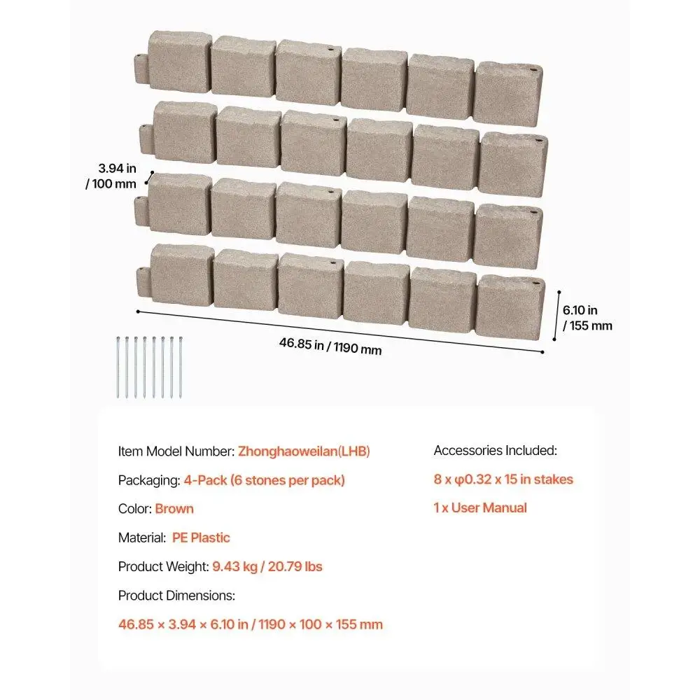 Fake Stone Lawn Edging Border Fade Resistant No Dig Landscape Edging 46.8x3.9 in Garden Decor