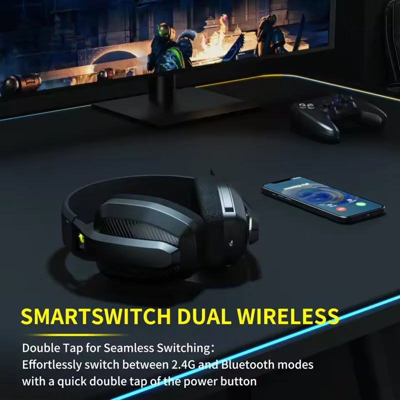BINNUNE-auriculares inalámbricos para juegos, 2,4 GHz, con micrófono, para PS5, PS4, PC, Mac, Playstation, Bluetooth, con micrófono