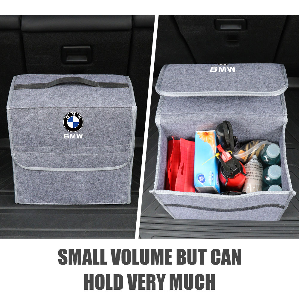 1pc For BMW M Performance Badge Car Trunk Storage Bag Felt Cloth Organizer Box Collapsible Auto Emblem Organizer Decor Accessory