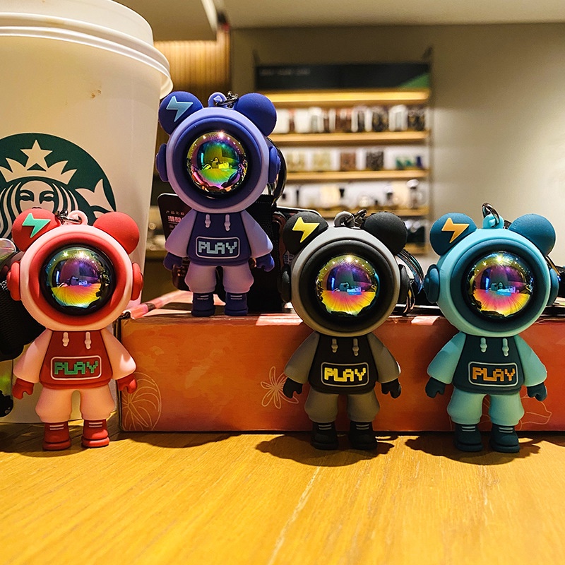 Cartoon Lightning Bear Keychain Cute Astronaut Bear Doll Keyring Bag Pendant Couple Car Keyholder Creative Bag Charm Accessories