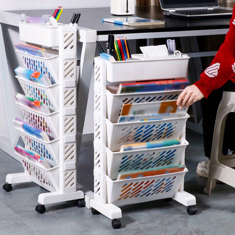 Organizador móvel de plástico com rodas |     Prateleira multicamadas para livros/escritório/sala de aula
