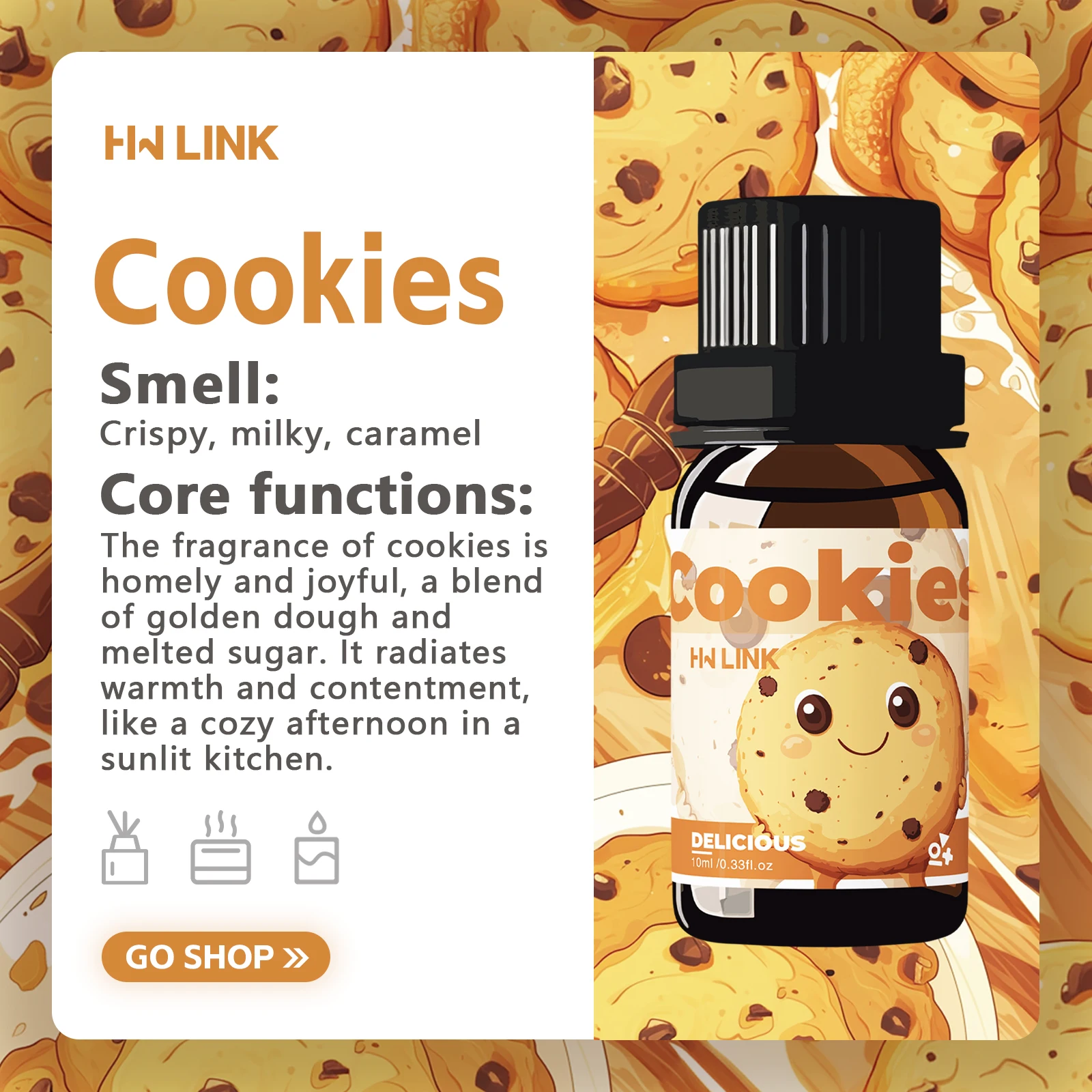 10ml Cookies Essential Oils Perfumes Essence Oils Cookies Parfun for Candle,Soap Making,Aromatherapy,Diffusers,Humidifiers Gifts