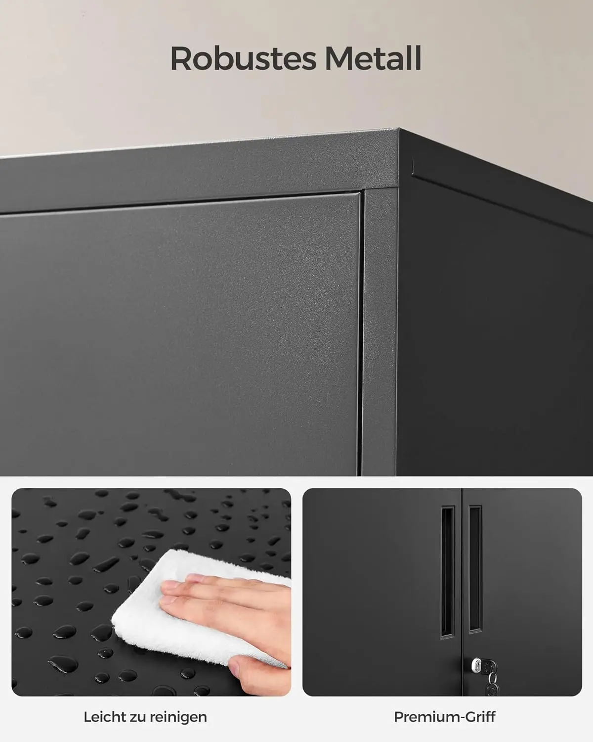 Büroschrank mit 2 Türen, Schrank abschließbar, Stahlschrank, für Arbeitszimmer, Wohnzimmer, Mattschwarz OMC01