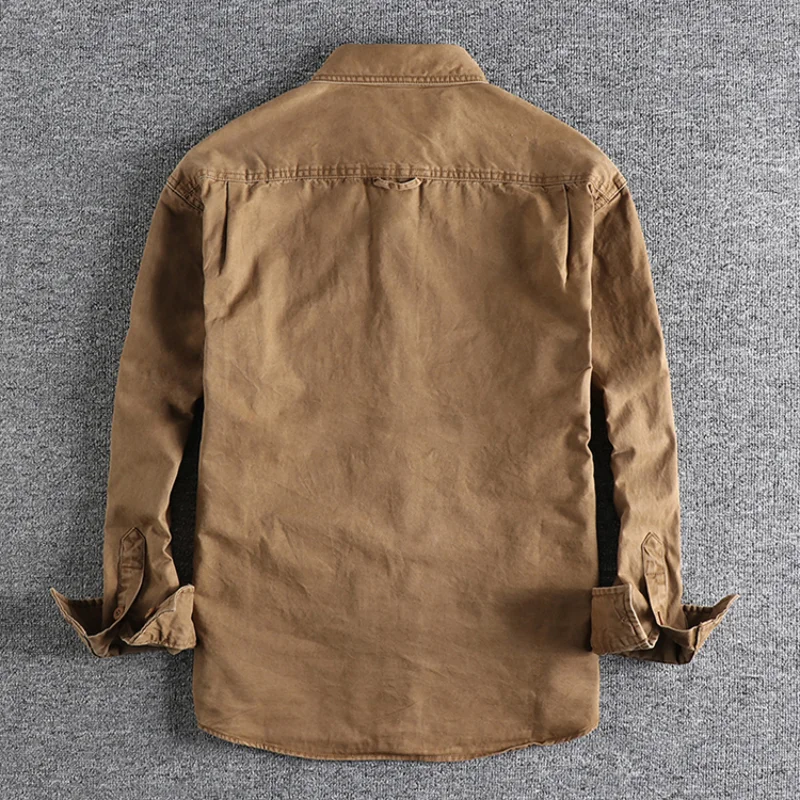 Classic Retro Work Shirt with Distressed and Heavy Washed Design, A Timeless Style for Everyday Wear