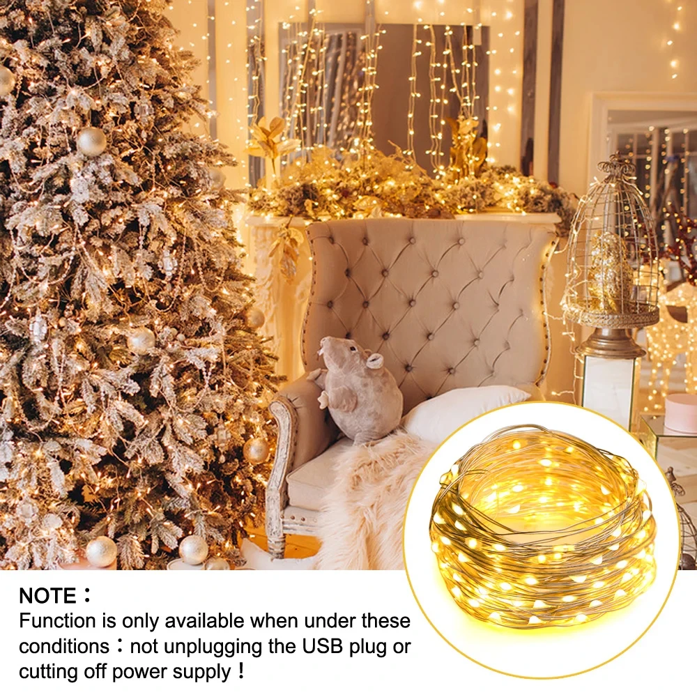 1 M-10 M USB LED String Light 8 โหมด Fairy WARM White/Cool White PARTY คริสต์มาสคริสต์มาสงานแต่งงานตกแต่ง Garland ลวดทองแดง