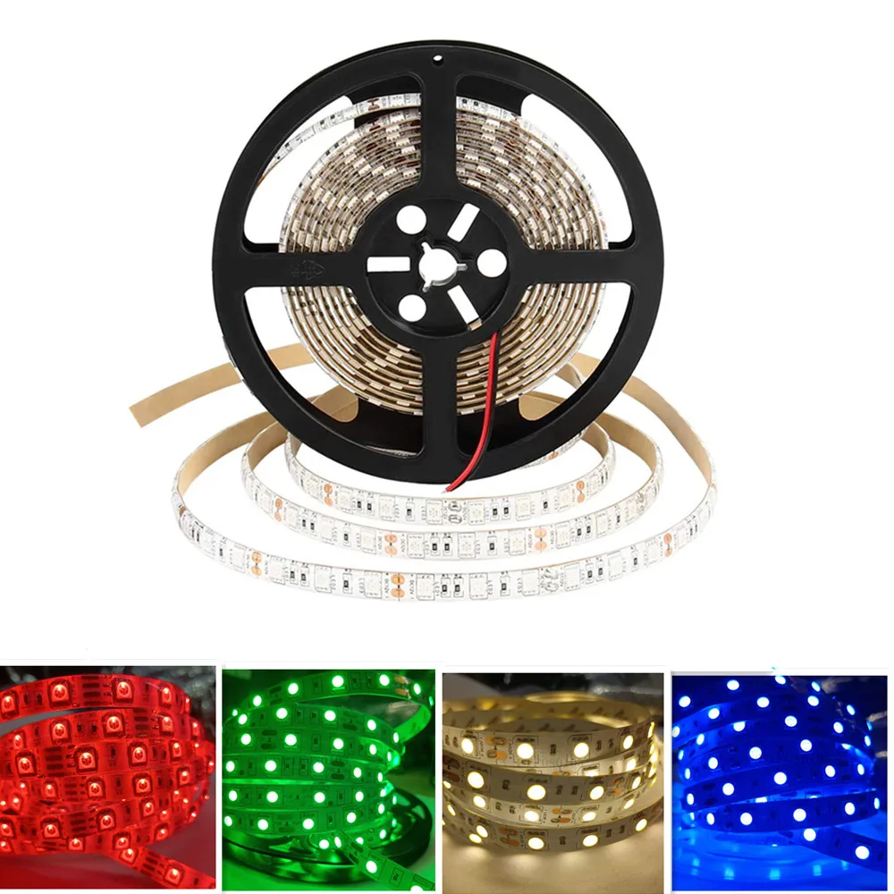 Striscia LED 5050 DC 12V 24V RGB Bianco caldo 5 metri Impermeabile Flessibile Striscia di luce 60LED/Cinta pigmentata Luces Lampada Nastro Tv Retroilluminazione