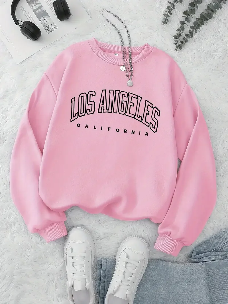 Sudadera con capucha con estampado de Los Ángeles, sudadera de manga larga con cuello redondo, jerséis informales, sudadera para invierno y otoño, ropa de mujer