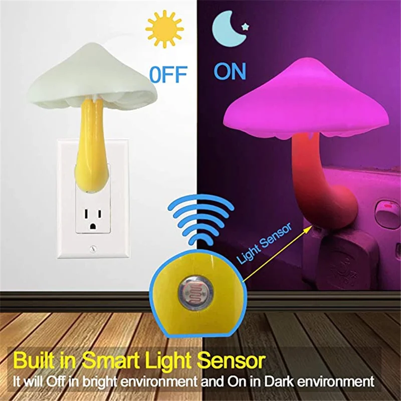 Luces LED de noche con forma de seta, Sensor automático, decoración para dormitorio, lámparas de pared, Sensor de control de luz, luz para dormitorio