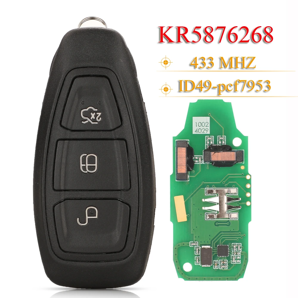 Jingyuqin 3 Tasten Smart Remote Auto Schlüsselanhänger 433 MHz ID49 PCF7953 Chip KR 5876268   Für Ford Grand C-Max Focus Kuga Fiesta 2016+