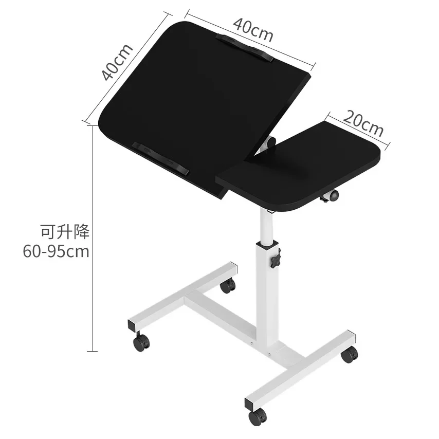 Tilting Overbed Table with Wheels, Height Adjustable Bedside Desk, 2 Tilting Desktops, Mobile Laptop Table Stand Desk