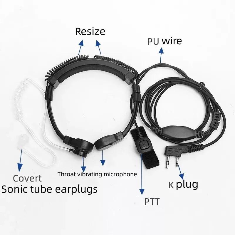Telescopic Throat Microphone Earpiece K-plug Mic 2-Pin PTT For Baofeng  888S UV5R UV-5RE Kenwood TYT HYT Radio Walkie Talkie