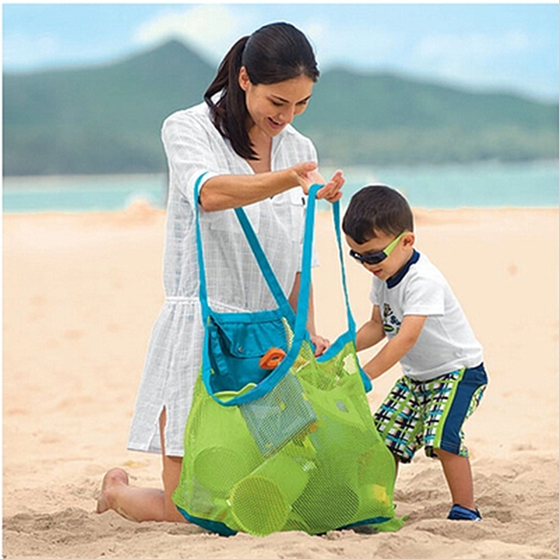 Crianças areia longe saco de malha portátil crianças banho brinquedos sacos de armazenamento natação grande saco de praia para toalhas feminino saco de maquiagem cosmética