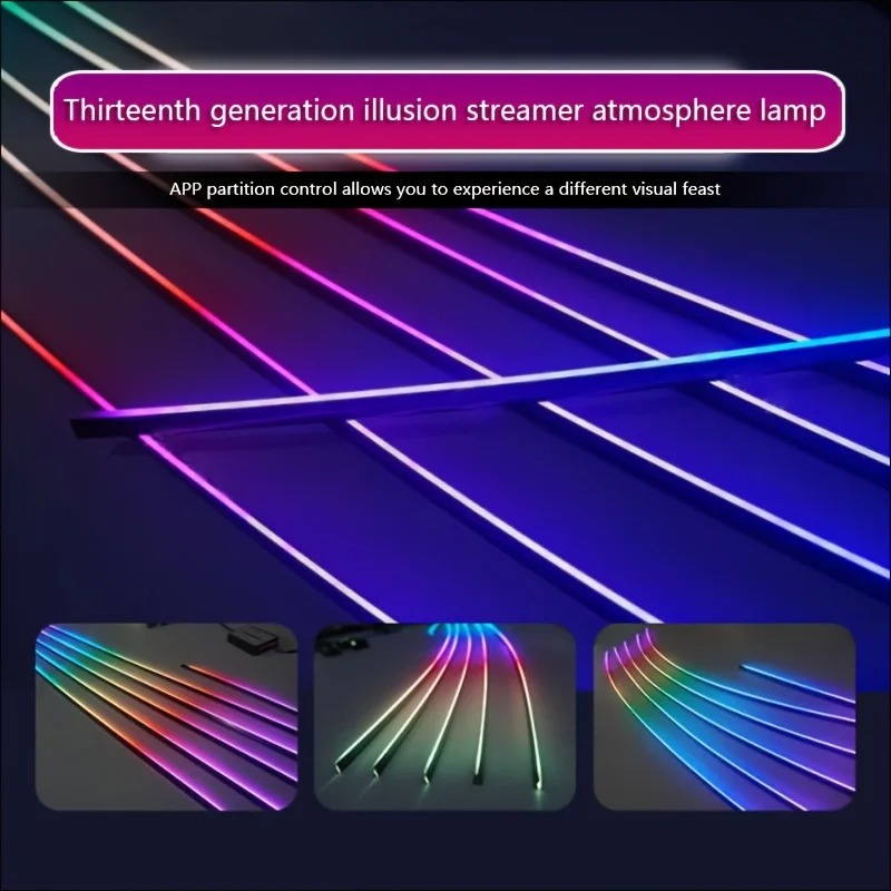 Eenvoudige Installatie Van 64 Kleuren Auto Milieu Licht Led Interieur Verborgen Acryl Strip Symfonische Sfeer Licht Met App