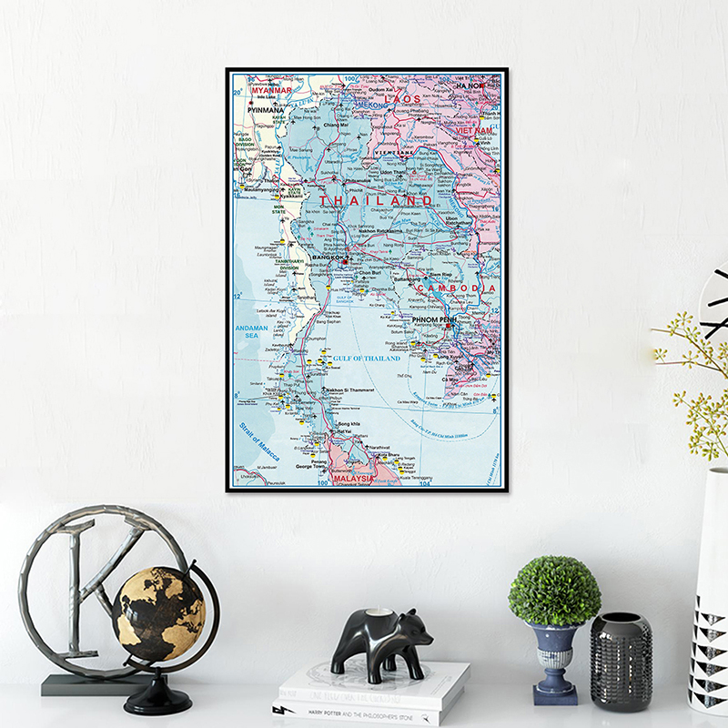 60*90cm 태국 벽 아트 포스터의지도 Unframed 인쇄 부직포 캔버스 회화 거실 홈 장식 사무용품