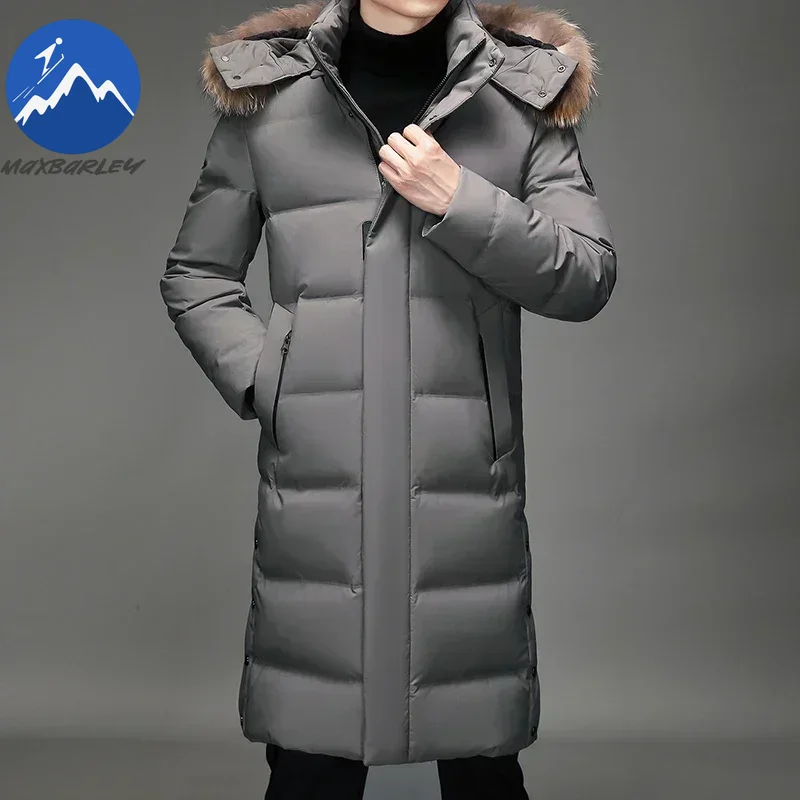 Luxus Lange Daunenjacke männer Winter Koreanischen Stil Abnehmbare Pelzkragen Kappe Weiße Ente Unten Warme Mantel Marke Leichte Parka