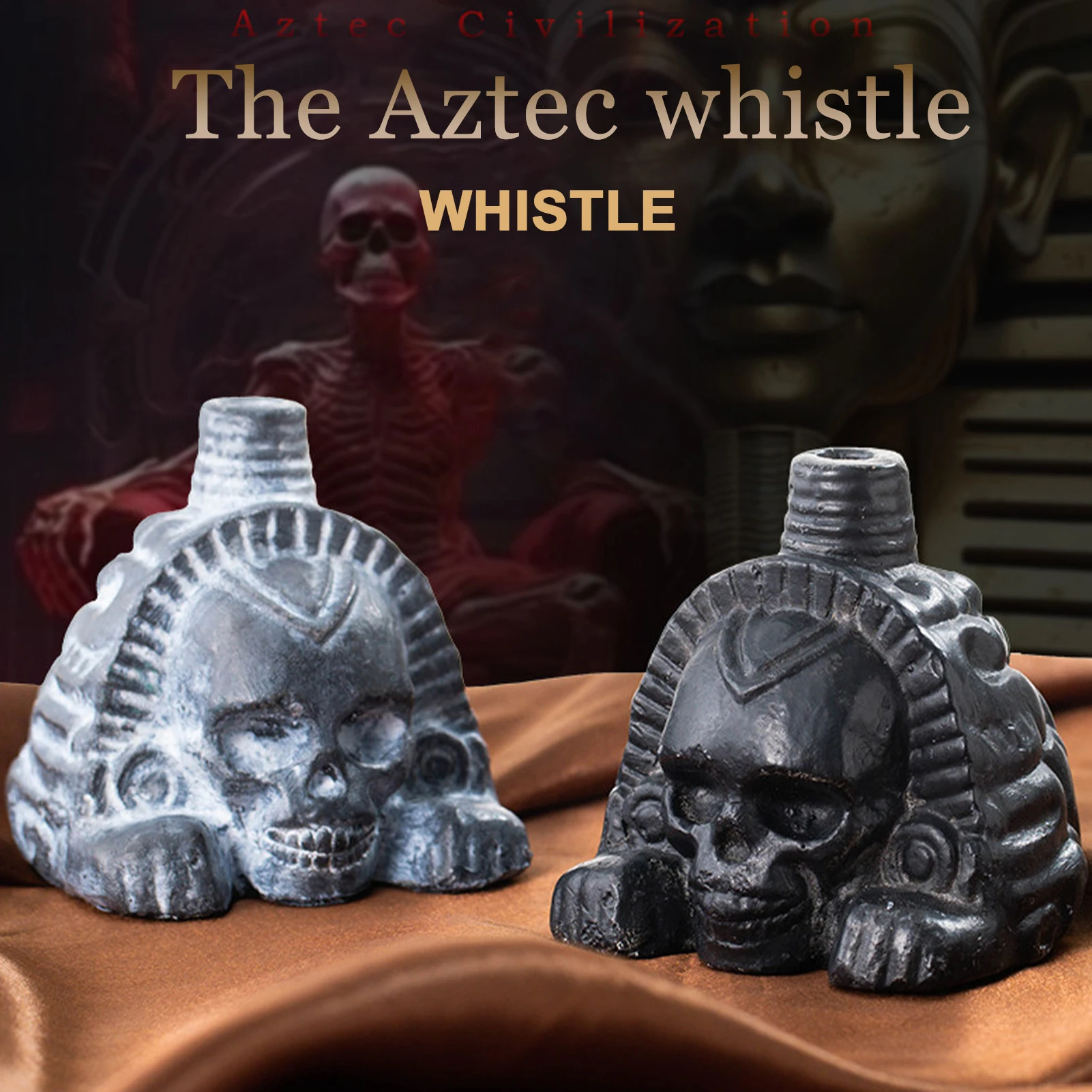 Authentische aztekische Pfeife, laute Spookys, aztekische gruselige Todespfeife, realistisches menschliches schreiende aztekische Geister-Kriegspfeife, Totenkopf-Kopf-Spielzeug