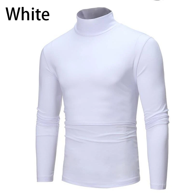 新しいファッションベース Tシャツ男性スリムフィットニットハイネックプルオーバータートルネックセータートップスシャツ