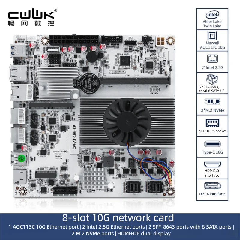 CWWK แปดสล็อต 10G NAS เมนบอร์ด N150/N305/N355/dual 2.5G การ์ดเครือข่าย + 10G 10G พอร์ต/เดี่ยว DDR5 + dual NVME NAS