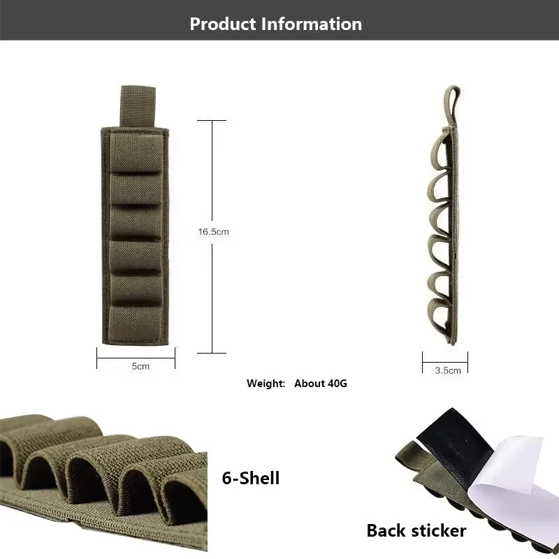 Bolsa tática para espingarda com 6 espaços, bolsa de munição molle com fecho de velcro, nylon resistente para caça e ao ar livre ​