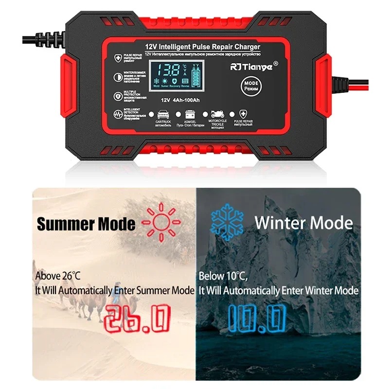 Ładowarka samochodowa 12V 6A Ekran dotykowy Naprawa impulsów LCD Szybkie ładowanie na mokro i sucho Cyfrowy wyświetlacz LCD z kwasem ołowiowym