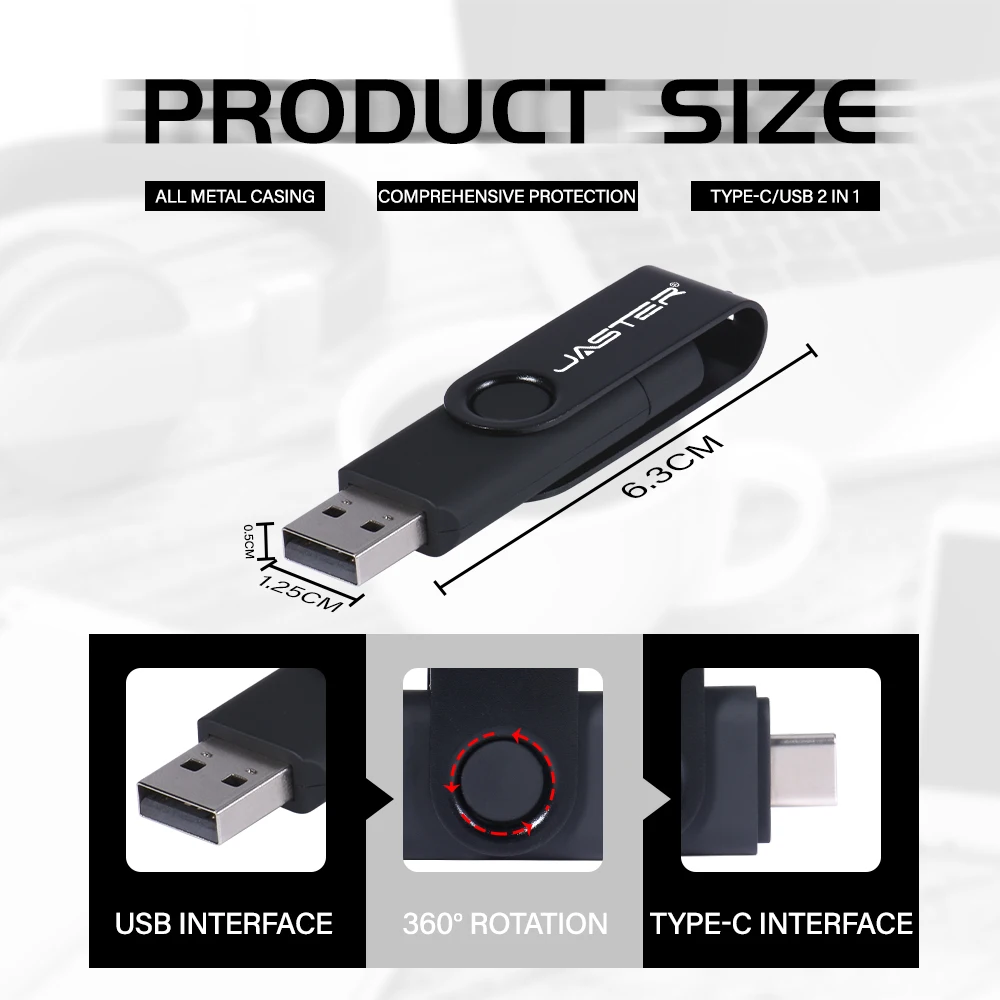 JASTER High Speed TYP C USB-Flash-Laufwerk 3.0 8 GB 16 GB 32 GB 64 GB 128 GB rotierender Pendrive Computer-Handy Dual-Use-U-Stick