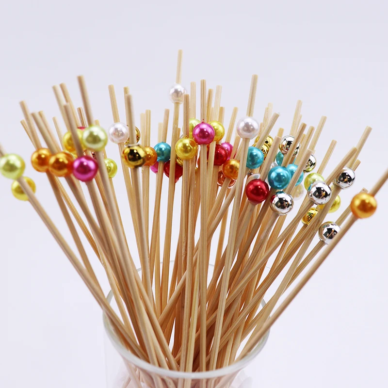 100 Stuks Witte Parel Bamboe Voedsel Fruit Picks Bruiloft Wegwerp Taart Dessert Cocktail Sticks Buffet Cupcake Tandenstoker Spies