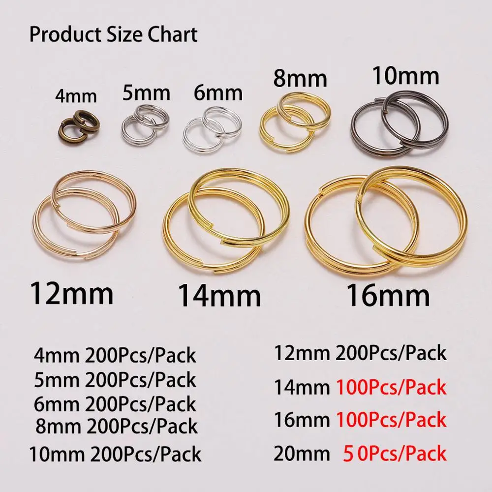 50-200Ps/lot 4-20mm złoty rod otwarte pierścienie skokowe podwójne pętle dzielone pierścienie złącza dla DIY tworzenia biżuterii ustalenia akcesoria