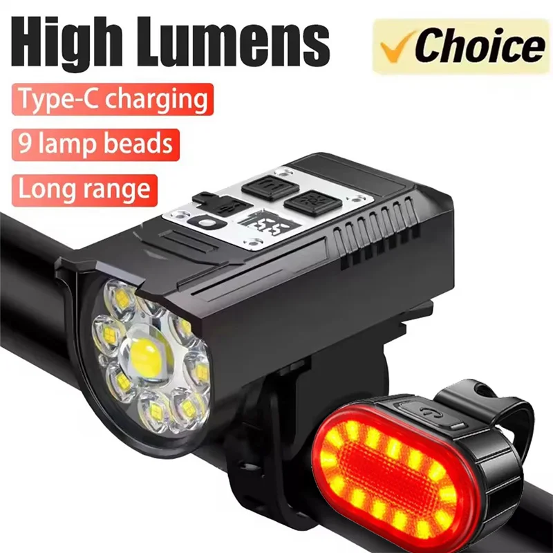 Fahrradscheinwerfer 9-LED-Fahrrad-Frontlicht Typ C wiederaufladbare Fahrradlampe Ultraleichte Lenkerlichter Wasserdichte Fahrrad-Taschenlampe