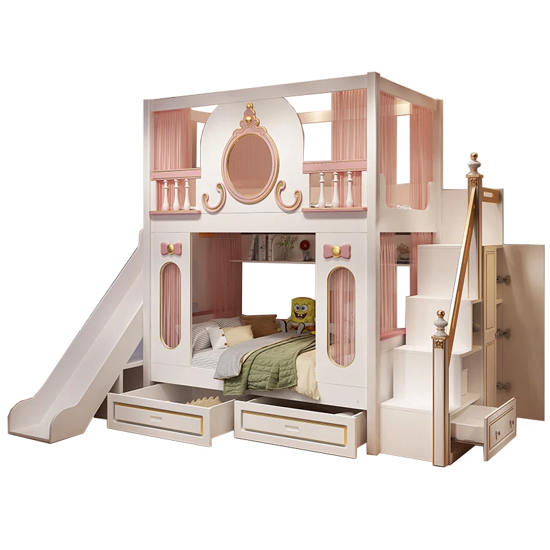 Children's bed Girl on and off bed Dream castle Princess bed Up and down with the same width Double bunk high