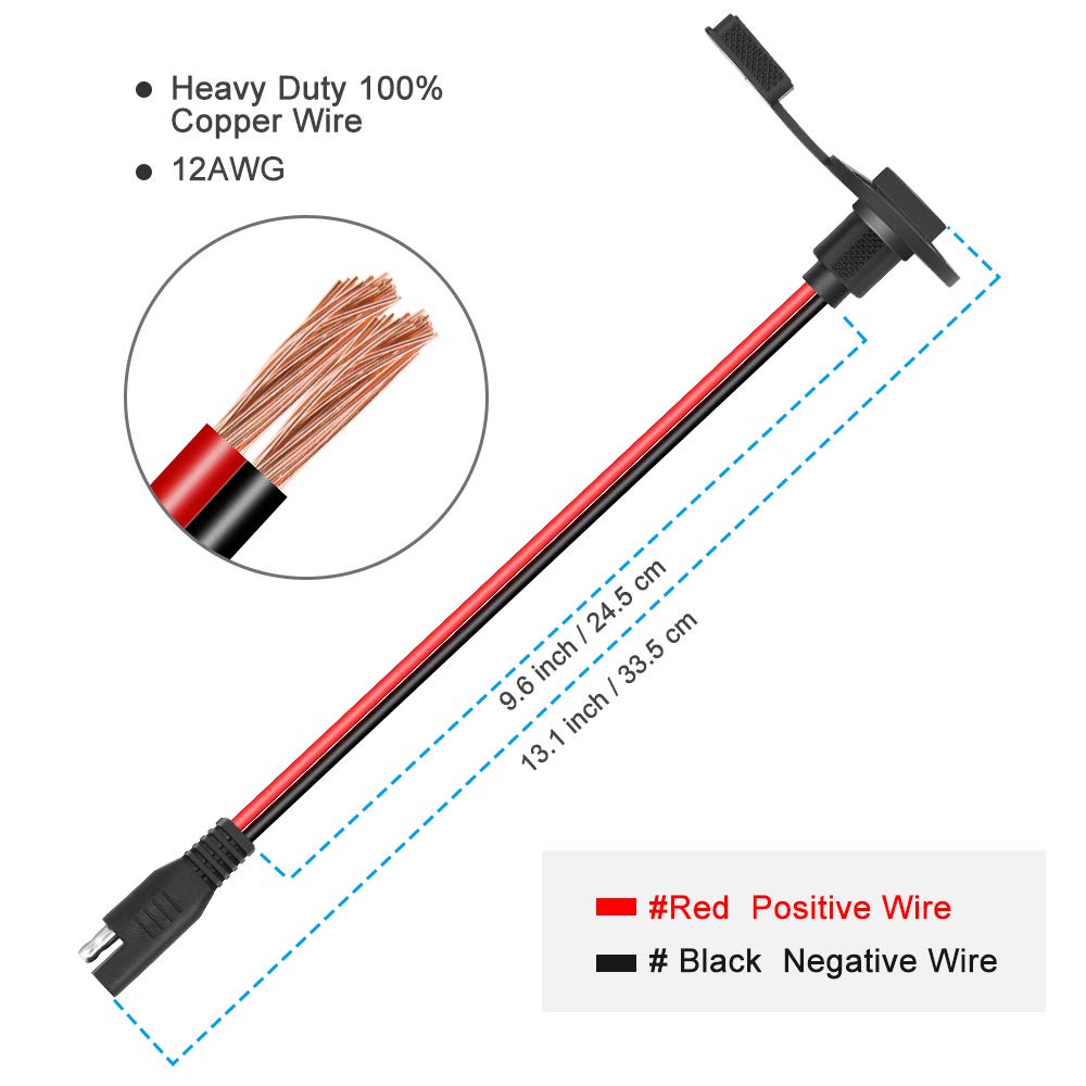 12AWG SAE Extension Cable Weatherproof Quick Connect Solar Panel Flush Mount SAE Plug Adapter Cable for Car Moto Battery